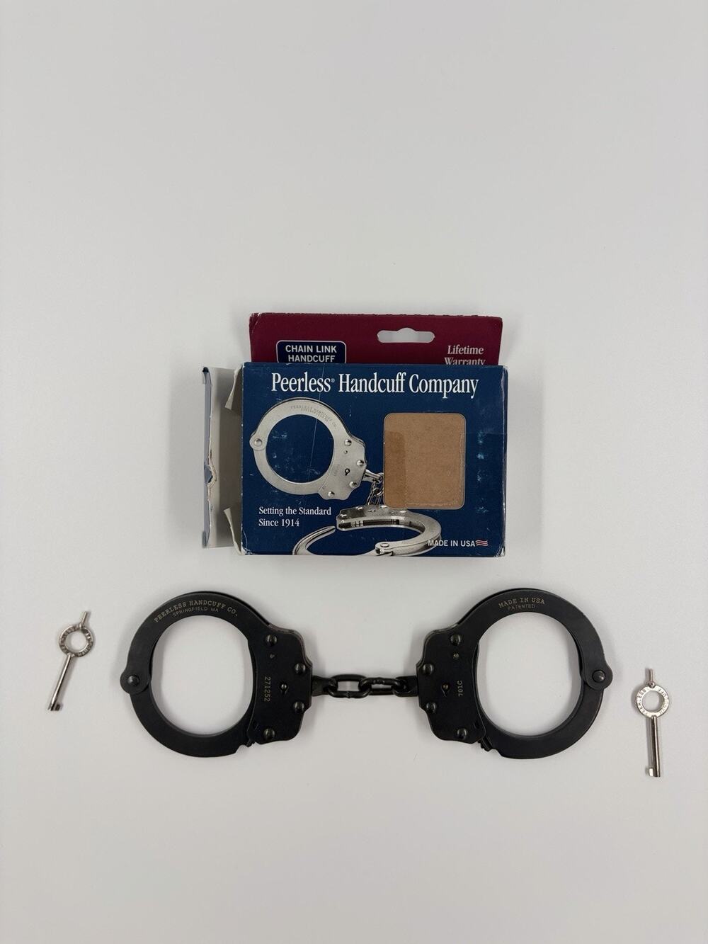 Peerless 701C Black Oxide Chain Link Handcuffs Model 701 C with Box & 2 Keys